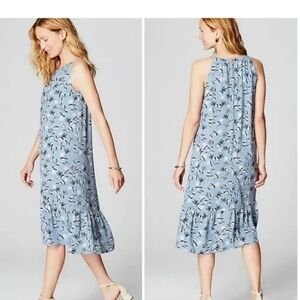 J. Jill Wearever Collection Breeze Flounce Hem Dress Floral Blue Size Medium